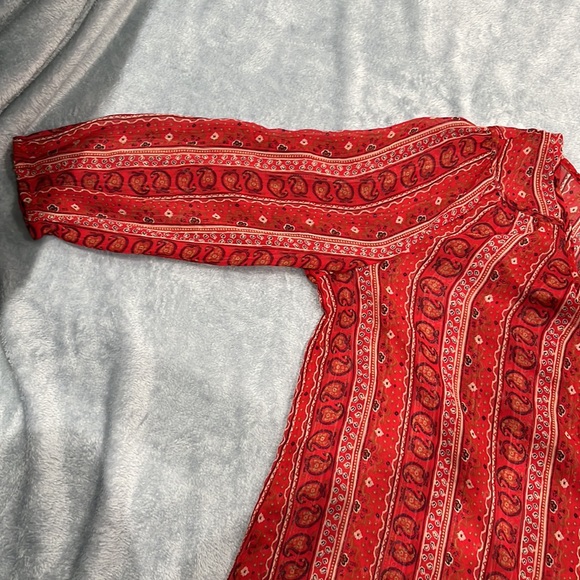Lucky Brand Red Semi Sheer Paisley Boho Top - Picture 6 of 7
